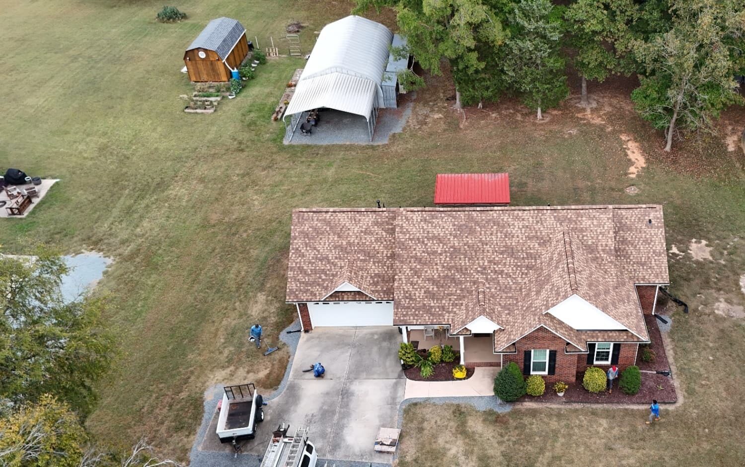 Ranch home, aerial view